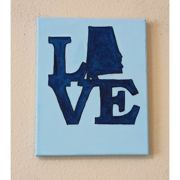Handpainted 'Love Alabama' State Acrylic Painting On Canvas Wall Decor 8x10" - Picture 1 of 2